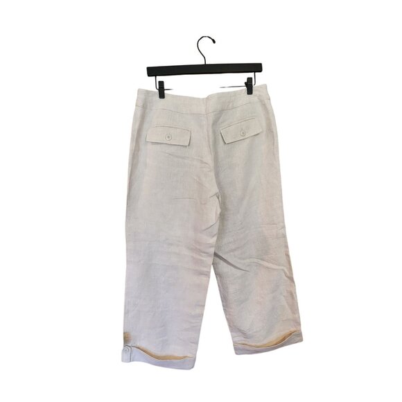 Alexandra Bartlett Womens Beige Linen Cropped Pants Size 10 With Cuffed Hem & Ba - Picture 2 of 4